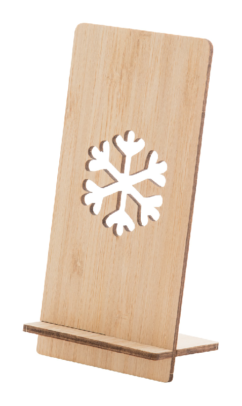 Support pour téléphone de bureau en contreplaqué de bambou - motif de Noël - livré à plat_0
