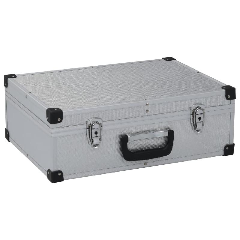 VALISE À OUTILS BOÎTE À OUTILS MALLETTE À OUTILS TROLLEY À OUTILS CAISSE À OUTILS RANGEMENT STOCKAGE FICHIERS PORTABLE 46 CM ARGENTÉ 02_0003268_0