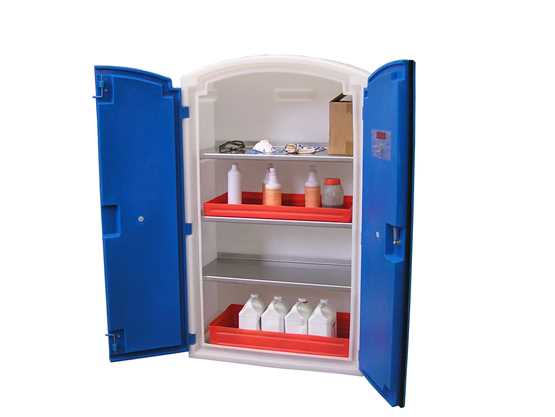 Armoire de sécurité grand modèle sans bac de rétention - A-GM1 - Coque polyéthylène, 3 étagères inox, résistante à la corrosion_0