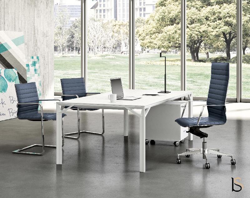 Bureau droit X8 avec plateau en verre blanc - Officity. - 180, Verre Blanc_1