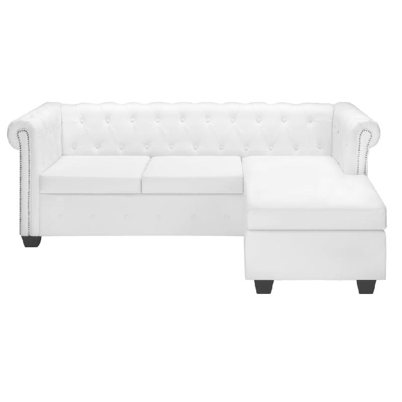 Canapé Chesterfield en forme de L - 200 x 140 x 73 cm - Cuir synthétique blanc - Réf : 02_0019101_0