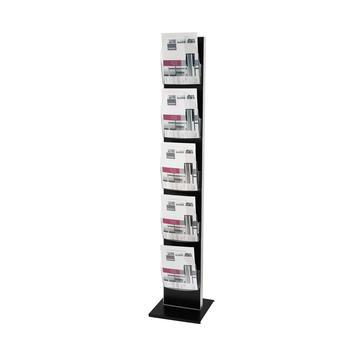Colonne porte-brochures KARANOR - double-face en aluminium noir/argent - jusqu'à 18 formats A6_0