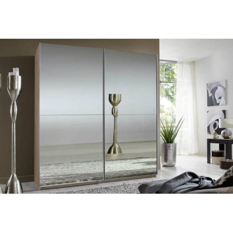 Dressing Clapton 135 cm - 2 portes coulissantes miroirs - Structure chêne avec penderies et rangements_0