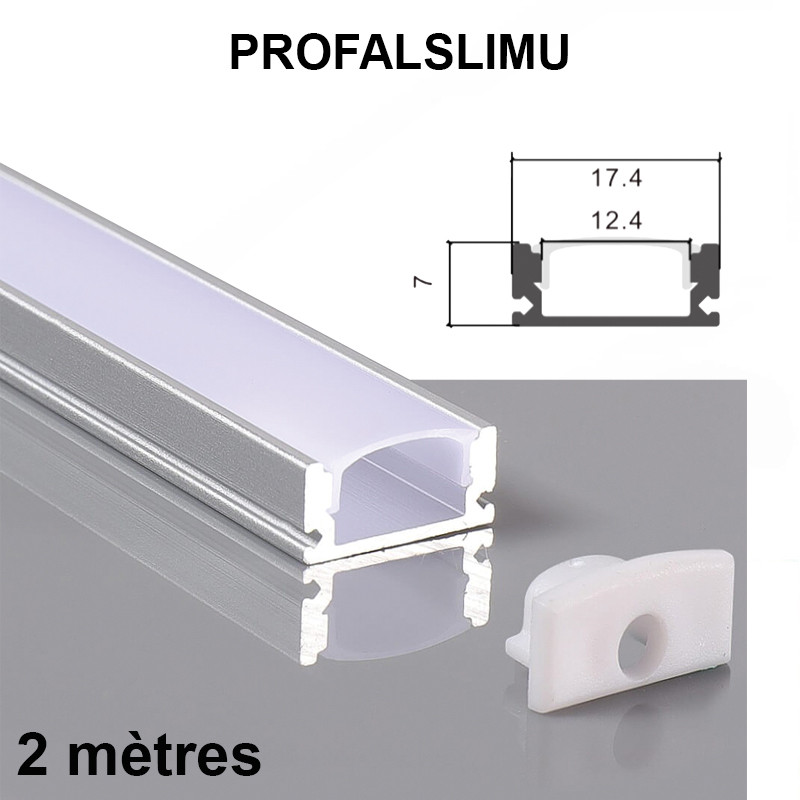 Profilé aluminium en U 2m avec diffuseur opale - Référence Profalslimu - Ultra mince pour ruban LED_0