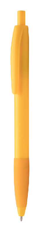 Stylo à bille en plastique - grip en caoutchouc coloré - couleur jaune - encre bleue - 6 g_0