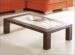 Table basse fixe contemporaine - structure en bois massif teintée avec finitions en verre dépoli blanc opaque et transparent_0