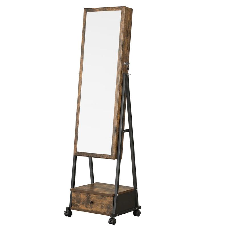 Armoire à Bijoux Avec Miroir - Organisateur à Pieds Verrouillable, Blanc, Rangement Boucles/Bagues