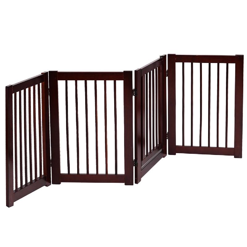 Barrière de porte pliable pour chien - Barrière de sécurité en bois de pin 203 cm - Couleur cerise_0