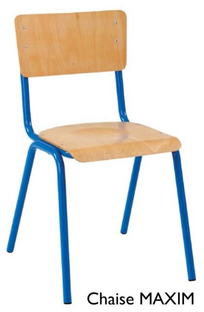 Chaise scolaire en bois de hêtre - Multiplis durable - Piétement bleu - Fabriquée en France_0