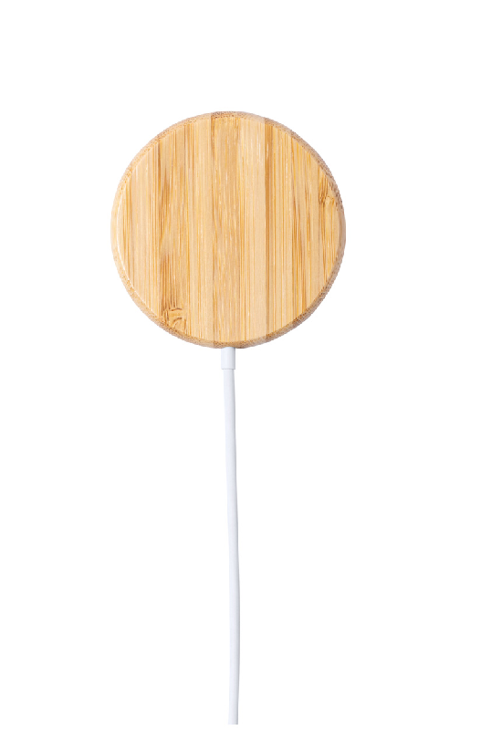 Chargeur sans fil magnétique rapide 10W - Boîtier en bambou avec témoin LED et anneau métallique_0