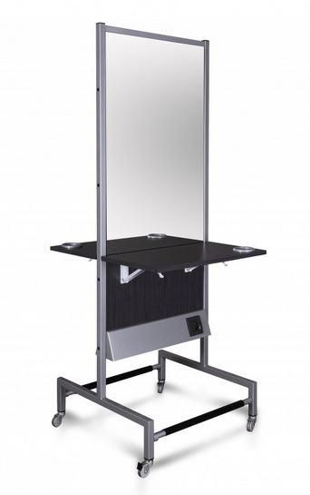 Coiffeuse duo école - 2 places avec miroir, tablette rabattable et porte sèche-cheveux - Made in France_0