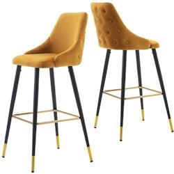 Décoshop26 - 2x tabourets de bar en velours jaune avec dossier capitonné et repose-pieds métal noir et or TDB09206 - jaune 3001089169609_0