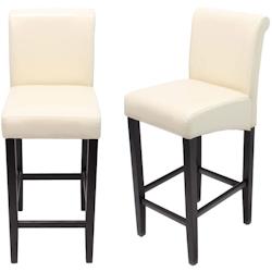Décoshop26 - Lot de 2 tabourets de bar en cuir crème pieds foncés avec repose pieds TDB04002 - 3000030264004_0