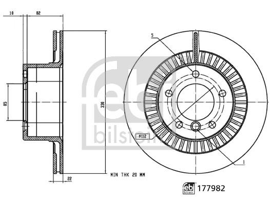 Disque de frein FEBI BILSTEIN 177982 - ventilé intérieur - arrière_0