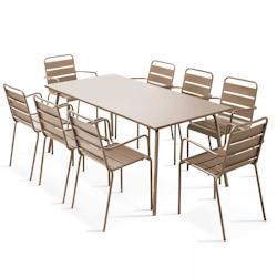 Oviala Business Ensemble table de terrasse et 8 fauteuils en métal taupe  - Oviala - gris acier 104710_0