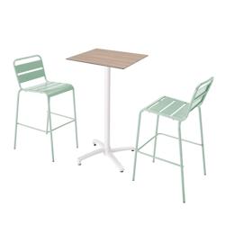 Oviala Business Ensemble table haute chêne stratifié naturel et 2 chaises vert sauge - Oviala - vert métal 110554_0