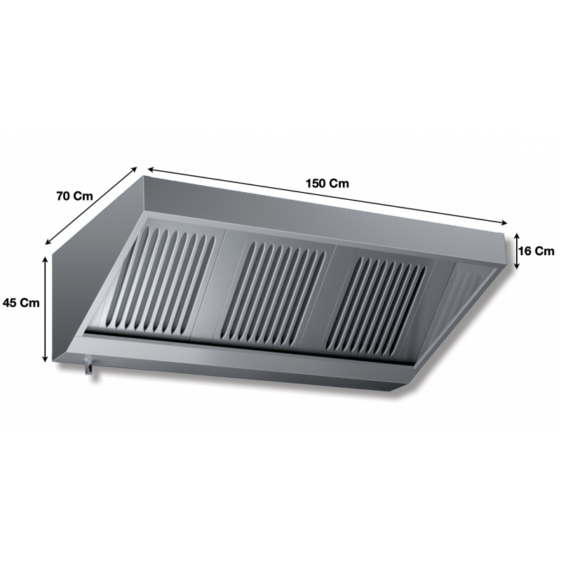 Hotte murale professionnelle inox statique - 1500x700x450mm - VS 715 - sans moteur, 3 filtres_0