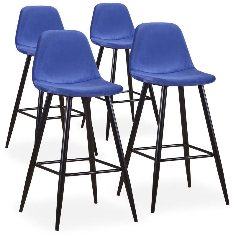 LOT DE 4 CHAISES DE BAR VELOURS YAN 100CM BLEU - PARIS PRIX_0