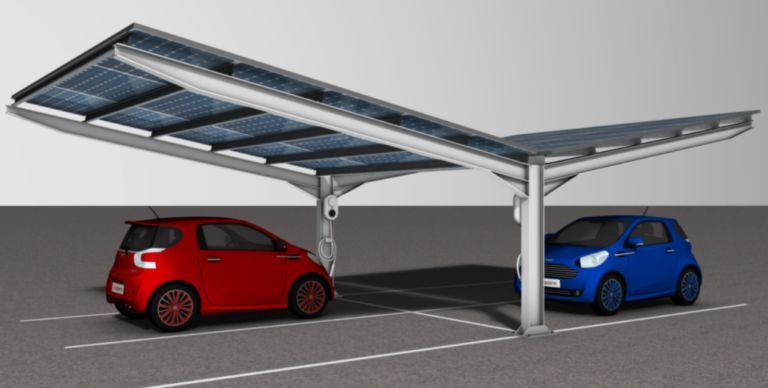 Ombrière photovolttaïque en acier - Double toiture_0