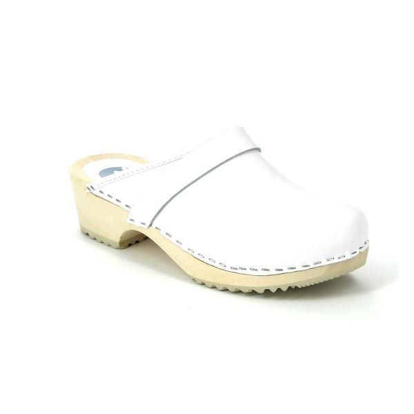 Sabot de cuisine suédois blanc Nordways - Tige en croûte de cuir avec film protecteur - Voûte plantaire anatomique en bois_0