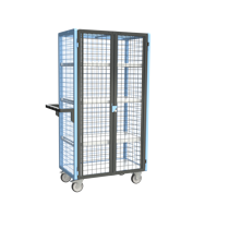 Servante grillagée 4 côtés, verrouillable, avec 3 étagères, plateau bois, 850 x 500 mm, 250 kg_0