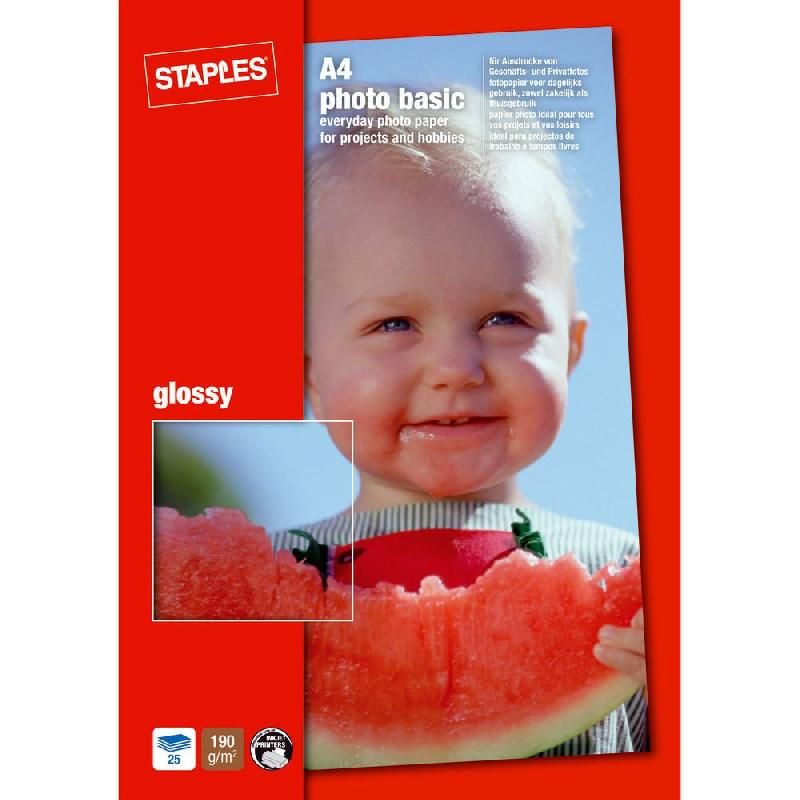 STAPLES PAPIER PHOTO BRILLANT BASIC - BOÎTE DE 50 FEUILLES -FORMAT A6 (190 G/M²) - COULEUR BLANC