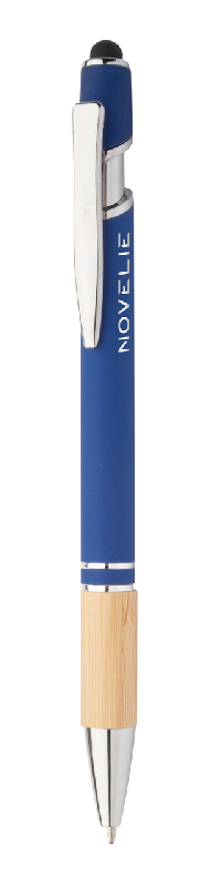 Stylo à bille stylet - aluminium, embase en bambou, finition caoutchoutée, encre bleue_0