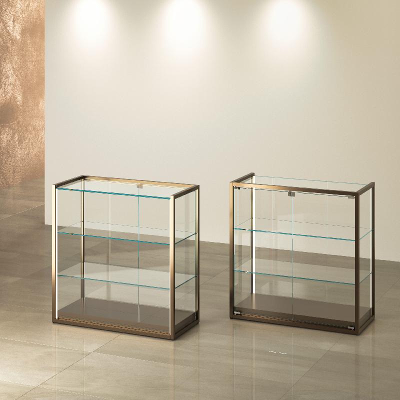 Vitrine comptoir bronze anodique STM95C-BR - 95x45x95 cm - verre trempé, structure métallique_0