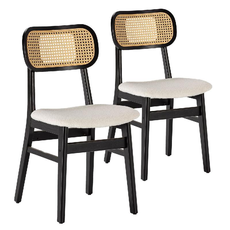VS Venta-stock Pack de 2 chaises Boira Noire avec Imitation tissu mouton et rotin synthétique - noir Bois massif I23192_0