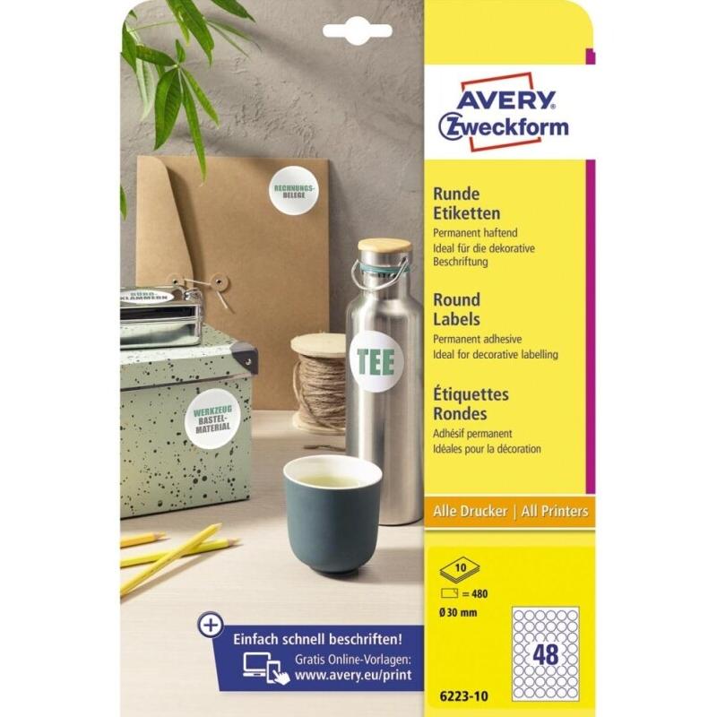 AVERY 480 pastilles adhésives blanches, diamètre 30 mm (10 feuilles A4 / cdt) - 4004182162026_0