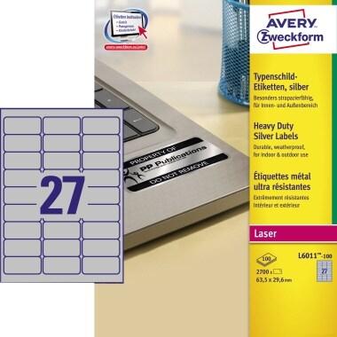 Avery Zweckform 2700 étiquettes ultra-résistantes métalliques Laser, format 63,5 x 29,6 mm (100 feuilles / cdt) - L6011-100_0