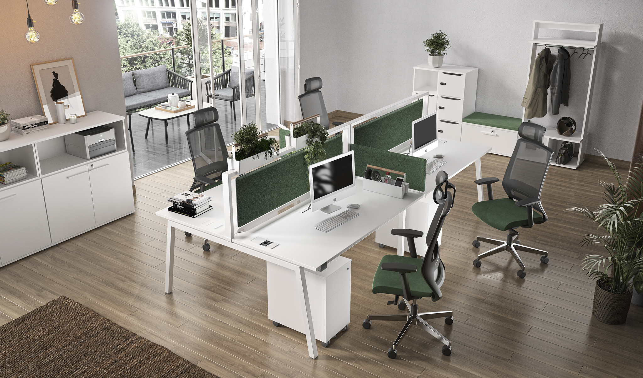 Bureau Bench collaboratif - Connexion, idéal pour aménagement d'espace partagé et optimisé_0