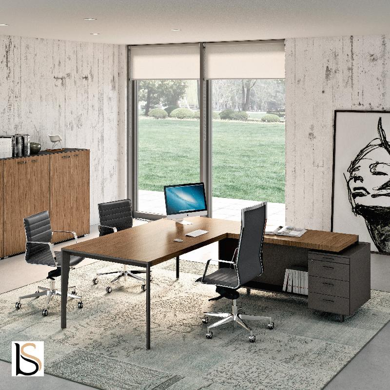 Bureau d'angle avec crédence laquée X9- Officity - 172, Droite, Orme gris_0