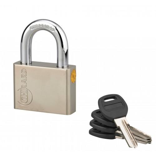 CADENAS À CLÉ EN ACIER NICKELÉ SATIN - QUADRA - AVEC 4 CLÉS RÉVERSIBLES - 60MM FTH THIRARD
