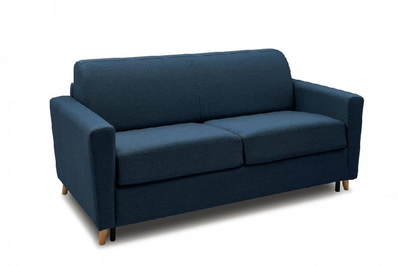 CANAPÉ VIRGOLA CONVERTIBLE EXPRESS MATELAS 16 CM SOMMIER MÉTALLIQUE 160 CM TISSU TWEED BLEU_0