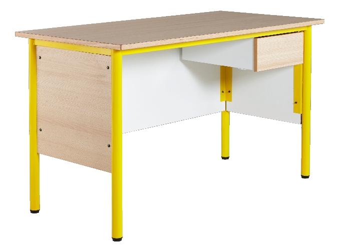 CHAIRE DE PROFESSEUR, 1 TIROIR, PLATEAU BEIGE, CHANTS ALAISÉS, PIÈTEMENT JAUNE - MANUTAN COLLECTIVITÉS