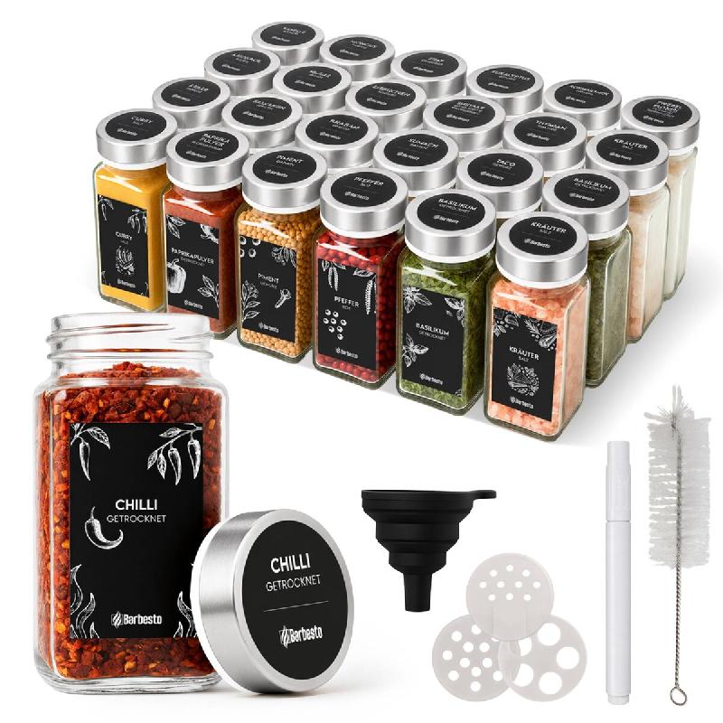 CLP Lot de 24 pots à épices carrés Acier inoxydable HBT: 10,5x4,5x4,5 cm Argent Acier inoxydable - inox 326905_0