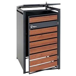 Décoshop26 - Abris poubelle vérouillable pour une poubelle ou deux poubelles métal anthracite aspect bois de cerisier marron foncé 04_0007003 - ma_0