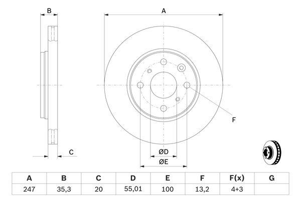 Disque de frein Bosch 0986479239 - ventilé intérieur - boîte de 2 disques - 4 trous_0