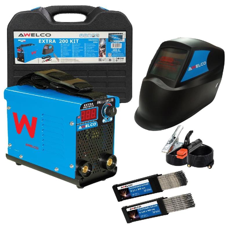 Kit Poste à souder 200A Inverter MMA IGBT + Masque de soudure + 65 Électrodes Rutile : Ø2.5x300 / Ø3.25x300mm AWELCO - bleu 8004386600757_0