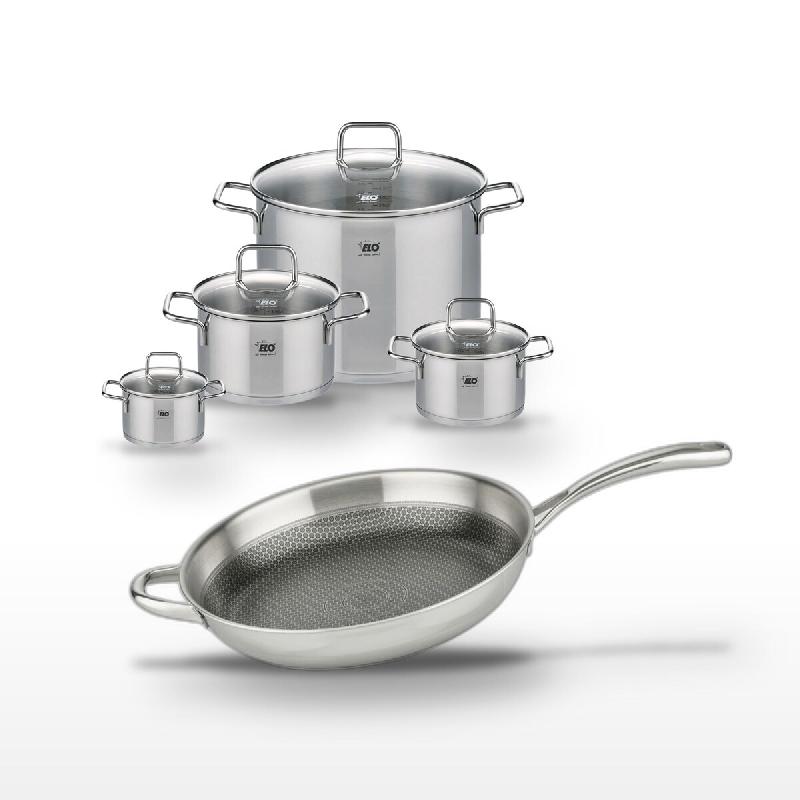 Lot 4 Faitouts Elo Relief Evolution 12/16/20/26 cm et Poêle 32 cm - gris inox 3176239958133_0