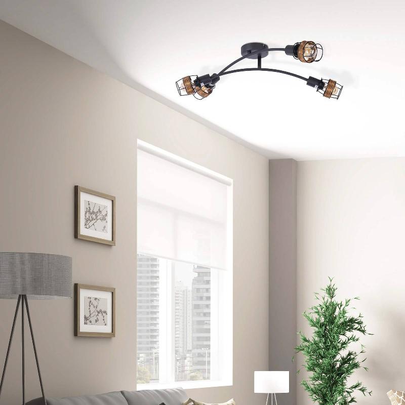 NOWA GMBH PLAFONNIER MALIK, NOIR/ROTIN À 4 LAMPES
