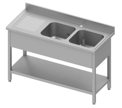 Plonge inox adossée avec 2 bacs à droite avec étagère 1800x700x900 ... - P934597180_0