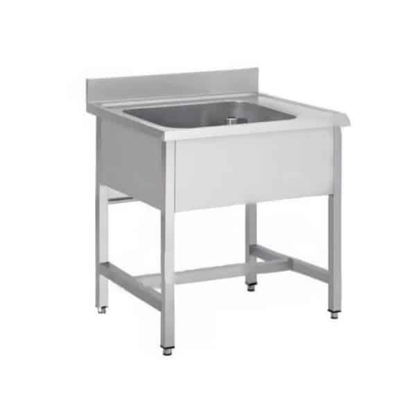 Plonge soudée sur pieds carrés sans étagère, inox ferritique, L - 900 mm, 1 bac au centre_0