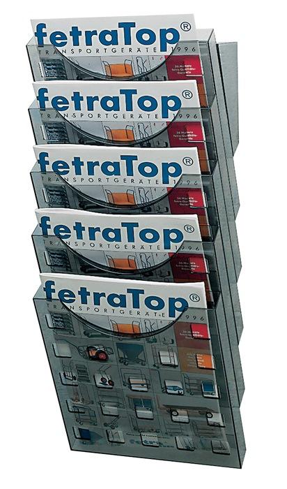 Porte-prospectus mural 5 compartiments DIN A4 en plastique gris transparent - HELIT_0