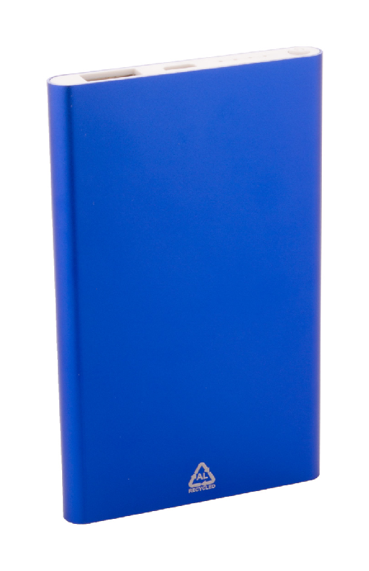 Power Bank - boîtier en aluminium recyclé - batterie 4000 mAh - ports USB et USB-C - couleur bleue_0