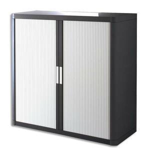 EasyOffice - Armoire à rideaux démontable en polystyrène teinté noir et blanc - L110 x H104 x P41,5 cm_0