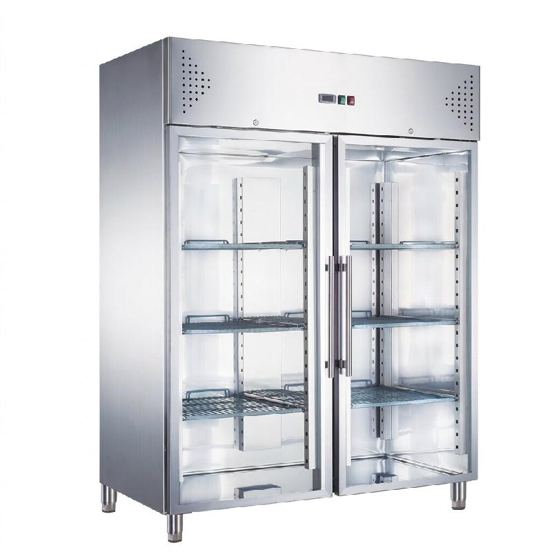 Romux® Armoire Réfrigérée Négative 2 Portes Vitrées 148 cm avec Refroidissement Froid Ventilé en Acier Inox Capacité de 1300 L - 6 Étagères_0