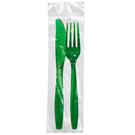 SACHET FOURCHETTE ET COUTEAU 19 CM VERT (VENDU PAR 500)