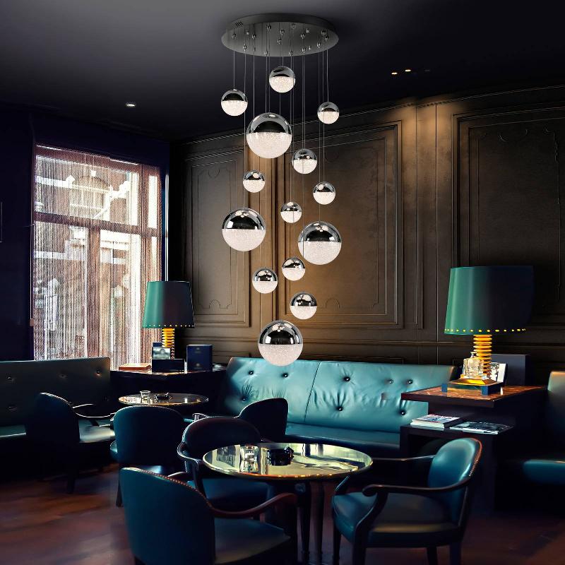 SCHULLER VALENCIA SUSPENSION LED SPHERE CHROMÉ/CLAIR 14 LAMPES APPLI
